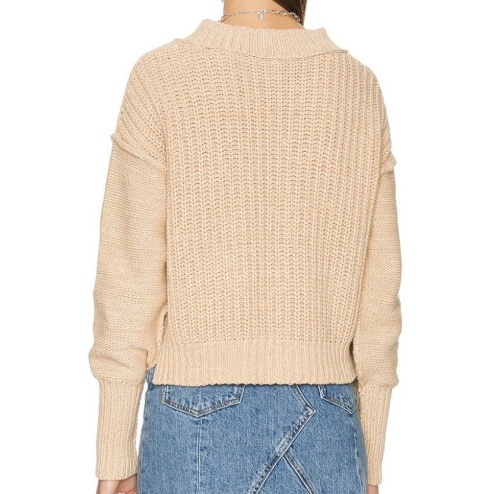 Free People Cropped Pullover Sweater Bell Song Crew Neck Open Knit Tan Small - Picture 12 of 15